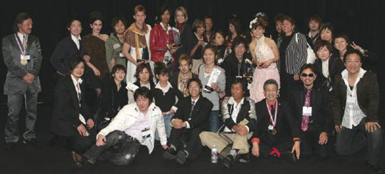 The Hikari IBIN cutting team, lead by Kazuyoshi Takahashi, celebrate after winning most of the hair competitions at Beauty Revolution, 2007 in Los Angeles! Many of Hikari's innovative designs are inspired by this world famous group of hair stylists.